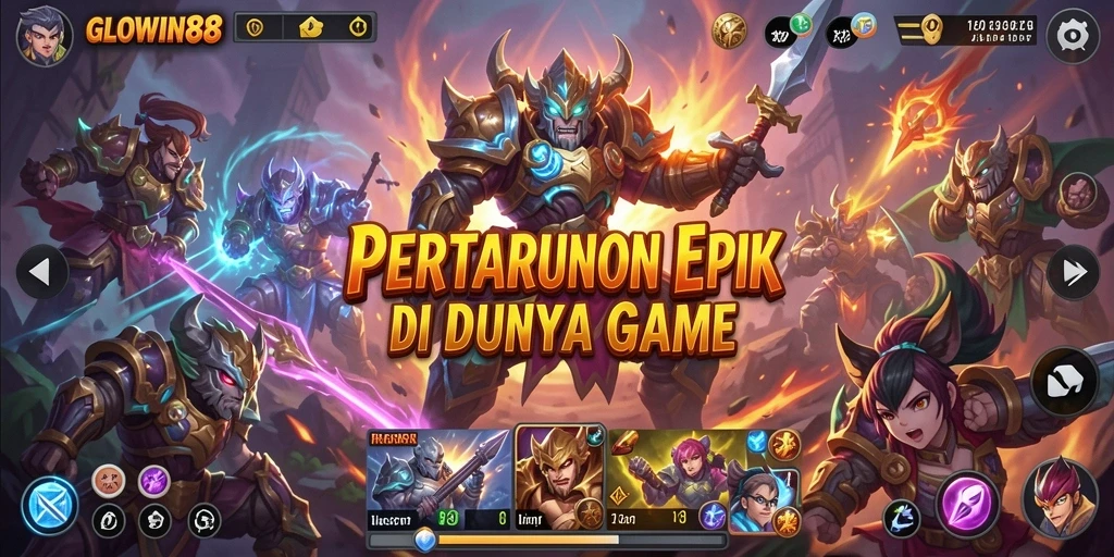 Screenshot GLOWIN88 menampilkan pertarungan seru antara dua karakter kuat.