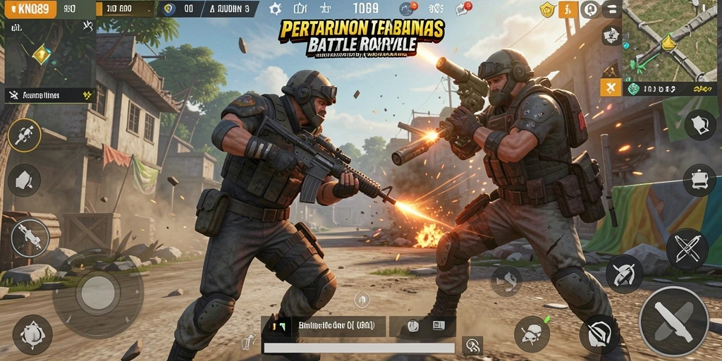 Screenshot permainan <strong>KNO89</strong> menampilkan aksi pertempuran Battle Royale yang seru.