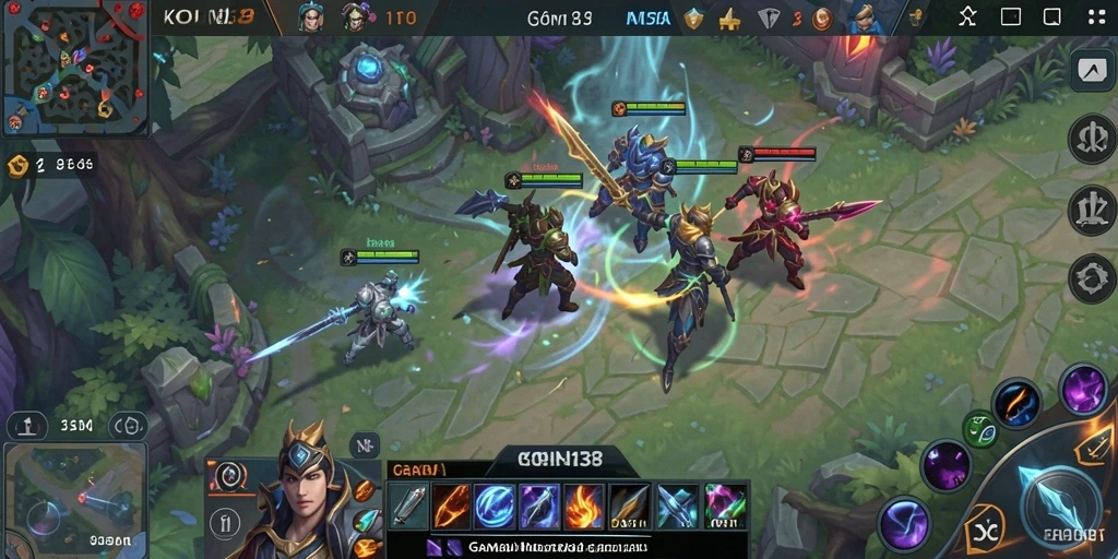 Screenshot gameplay KOIN138 menampilkan pertempuran seru dalam arena MOBA.
