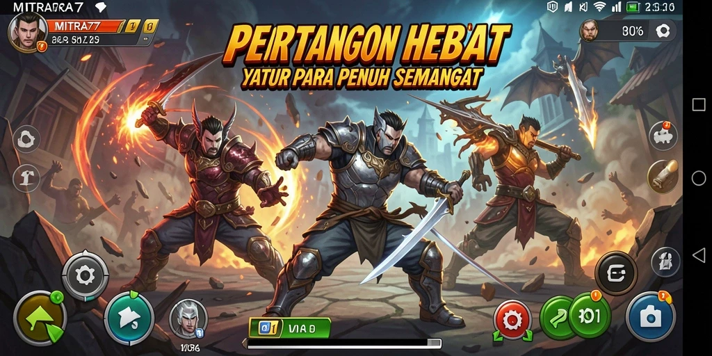 Tampilan aksi seru dengan karakter berlaga di arena tempur MITRA77.