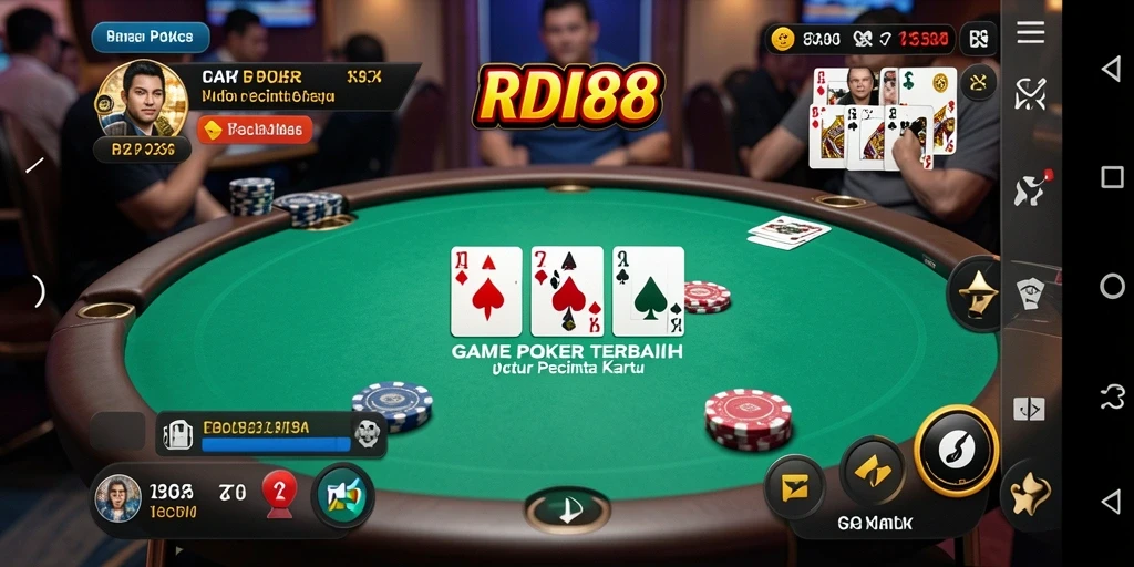 Tampilan gameplay RDI88 yang menegangkan dengan kartu dan meja Poker.
